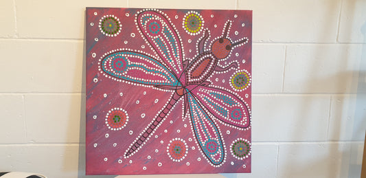 Pink Dragonfly dot painting